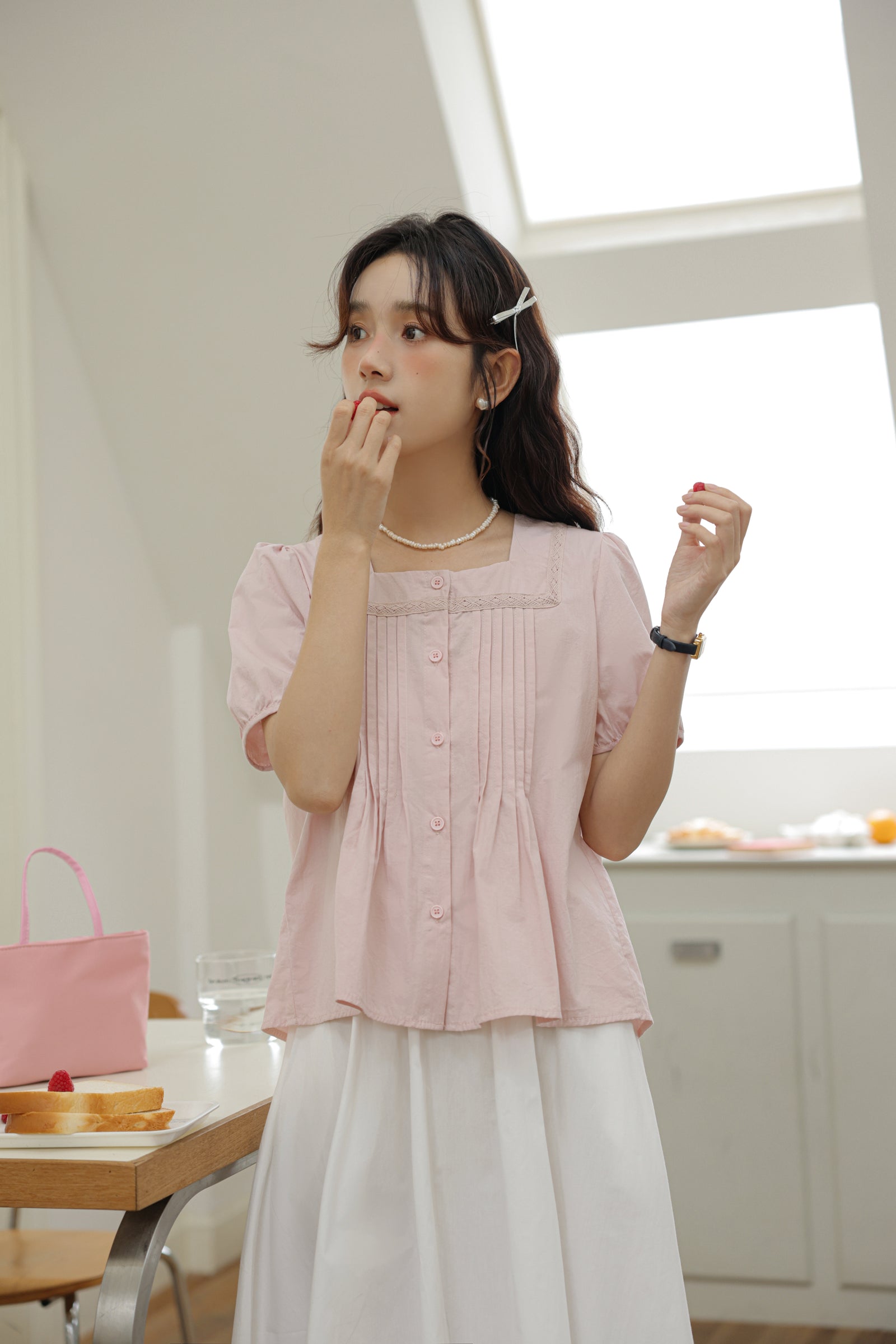 Charming Puff Sleeve Pleated Blouse - Masion Chérie