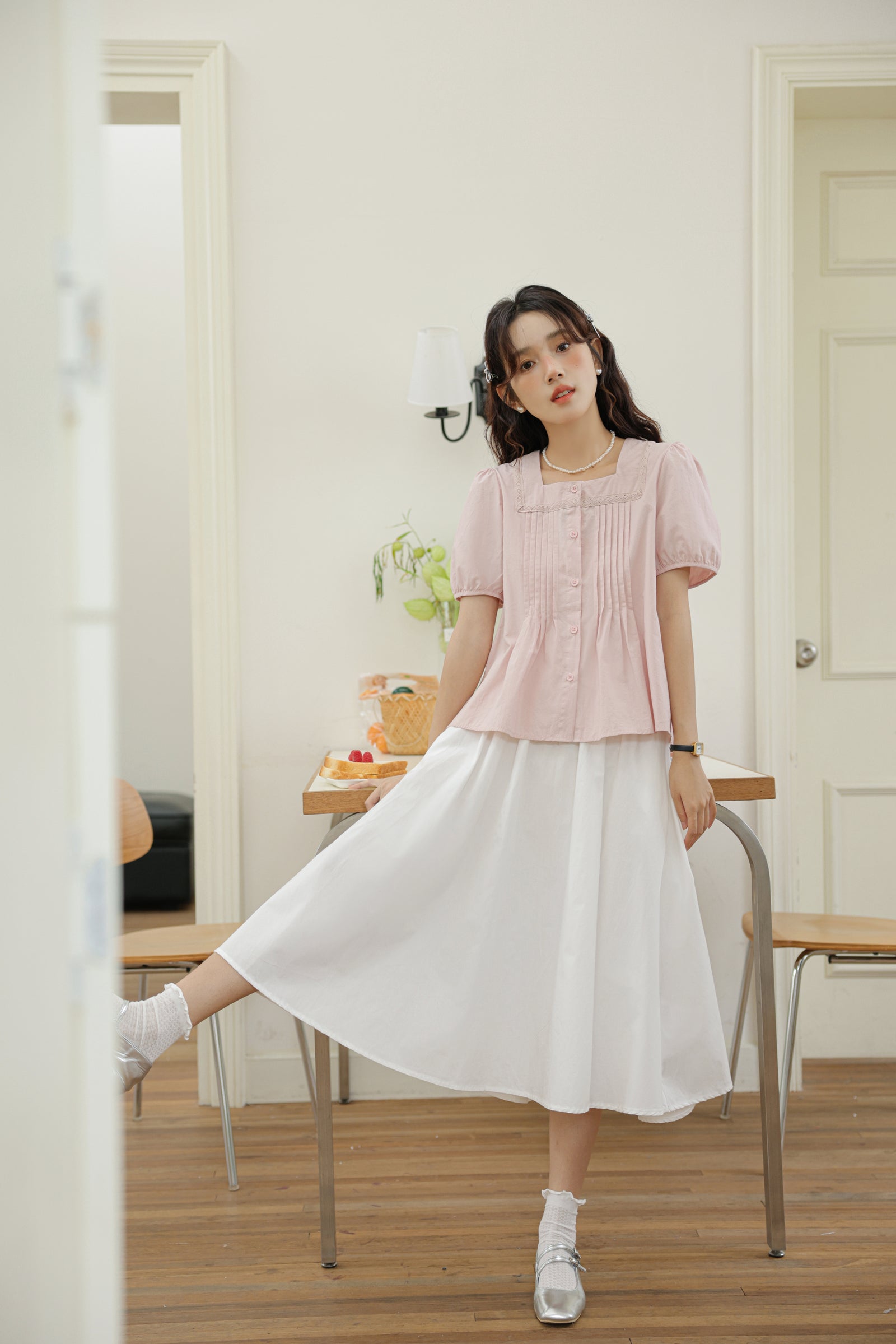 Charming Puff Sleeve Pleated Blouse - Masion Chérie