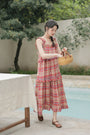 Vintage Red Plaid Ruffle Hem Maxi Dress - Masion Chérie