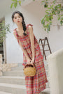 Vintage Red Plaid Ruffle Hem Maxi Dress - Masion Chérie