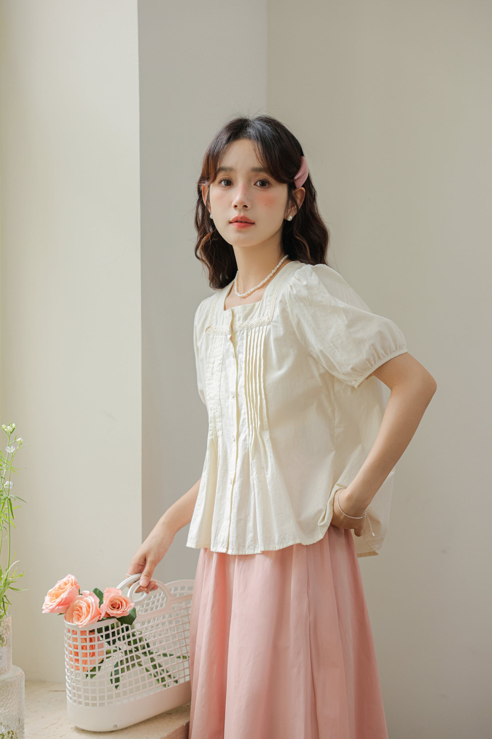 Charming Puff Sleeve Pleated Blouse - Masion Chérie