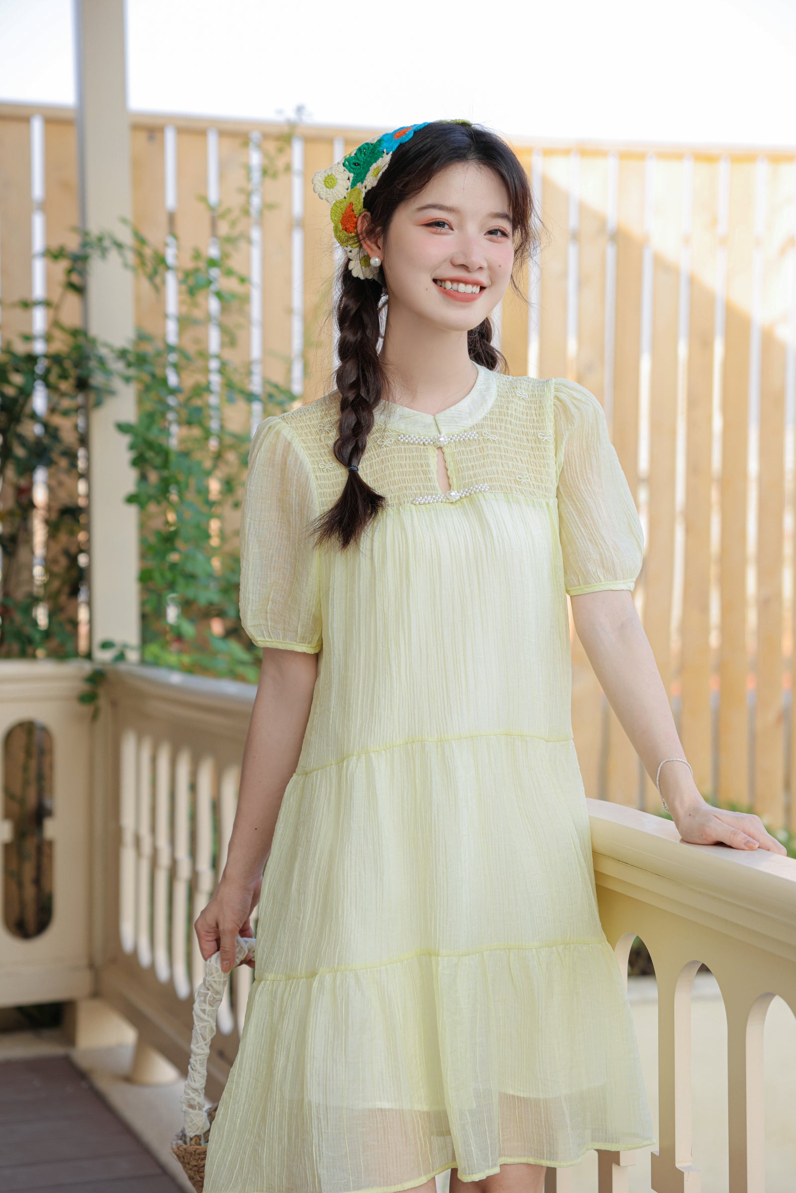 Whimsical Puff Sleeve Tiered Midi Dress