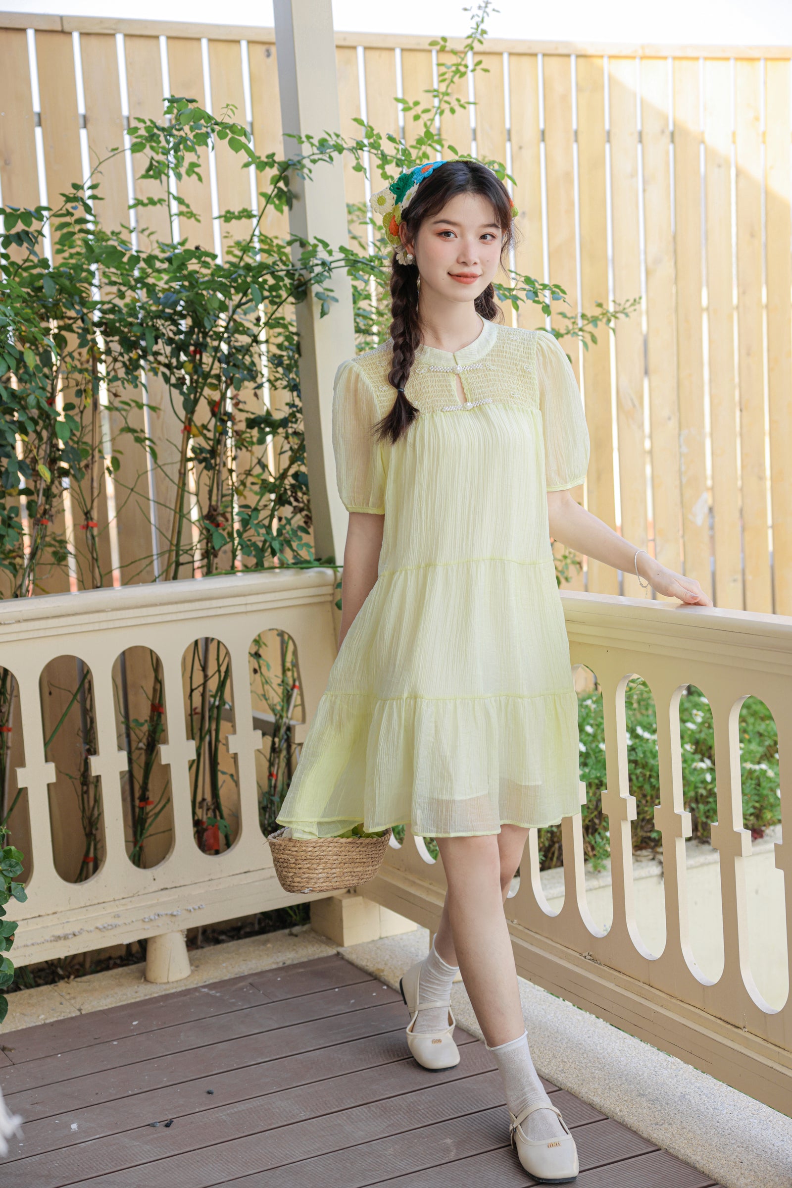 Whimsical Puff Sleeve Tiered Midi Dress