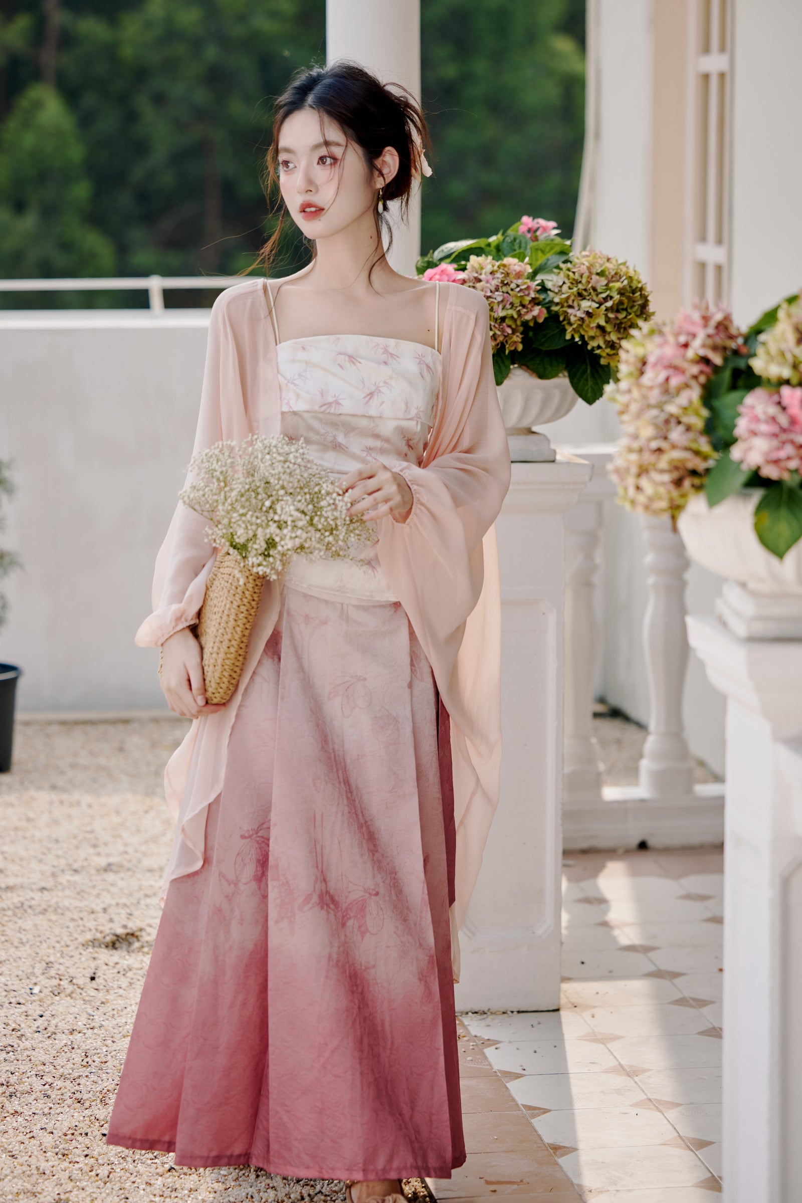 Classic Blush Pink Floral Embroidered Strapless Maxi Dress