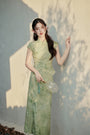 Elegant Green Floral Embroidered Cheongsam Set Dress - Masion Chérie 