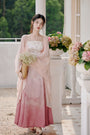 Classic Blush Pink Floral Embroidered Strapless Maxi Dress