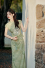 Elegant Green Floral Embroidered Cheongsam Set Dress - Masion Chérie 