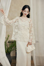 Ivory Embroidered Cheongsam Blouse and Dress Set - Masion Chérie 