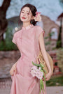 Vintage Pink Modified Cheongsam Dress Two-Piece Set - Masion Chérie