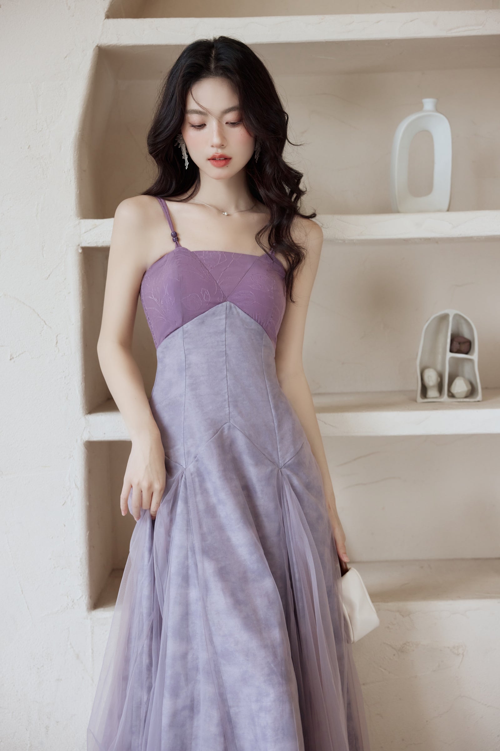 Lavender Tulle Spaghetti Strap Maxi Dress - Masion Chérie