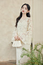 Ivory Embroidered Cheongsam Blouse and Dress Set - Masion Chérie