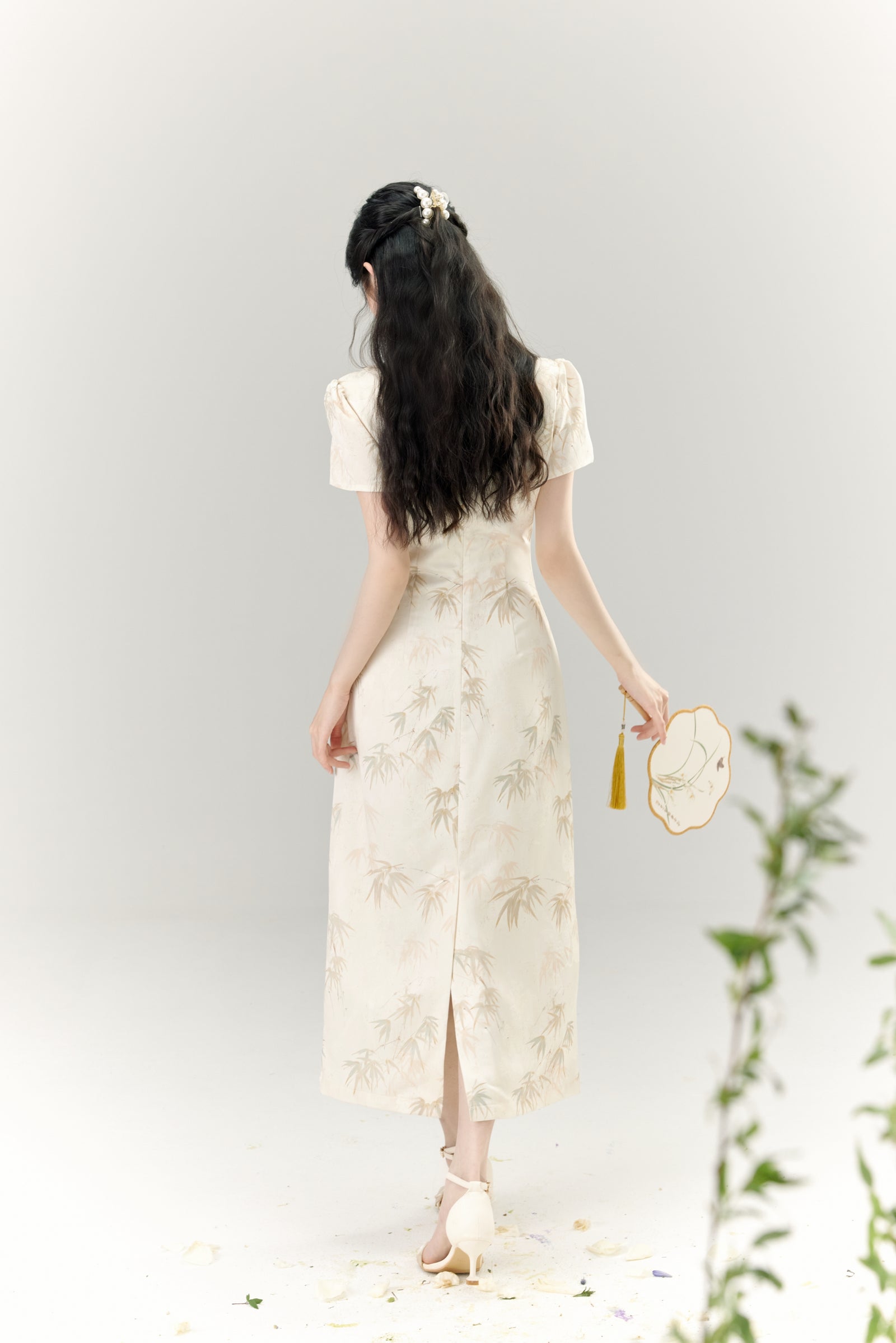 Elegant Bamboo Print Cheongsam Dress - Masion Chérie