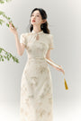 Elegant Bamboo Print Cheongsam Dress - Masion Chérie