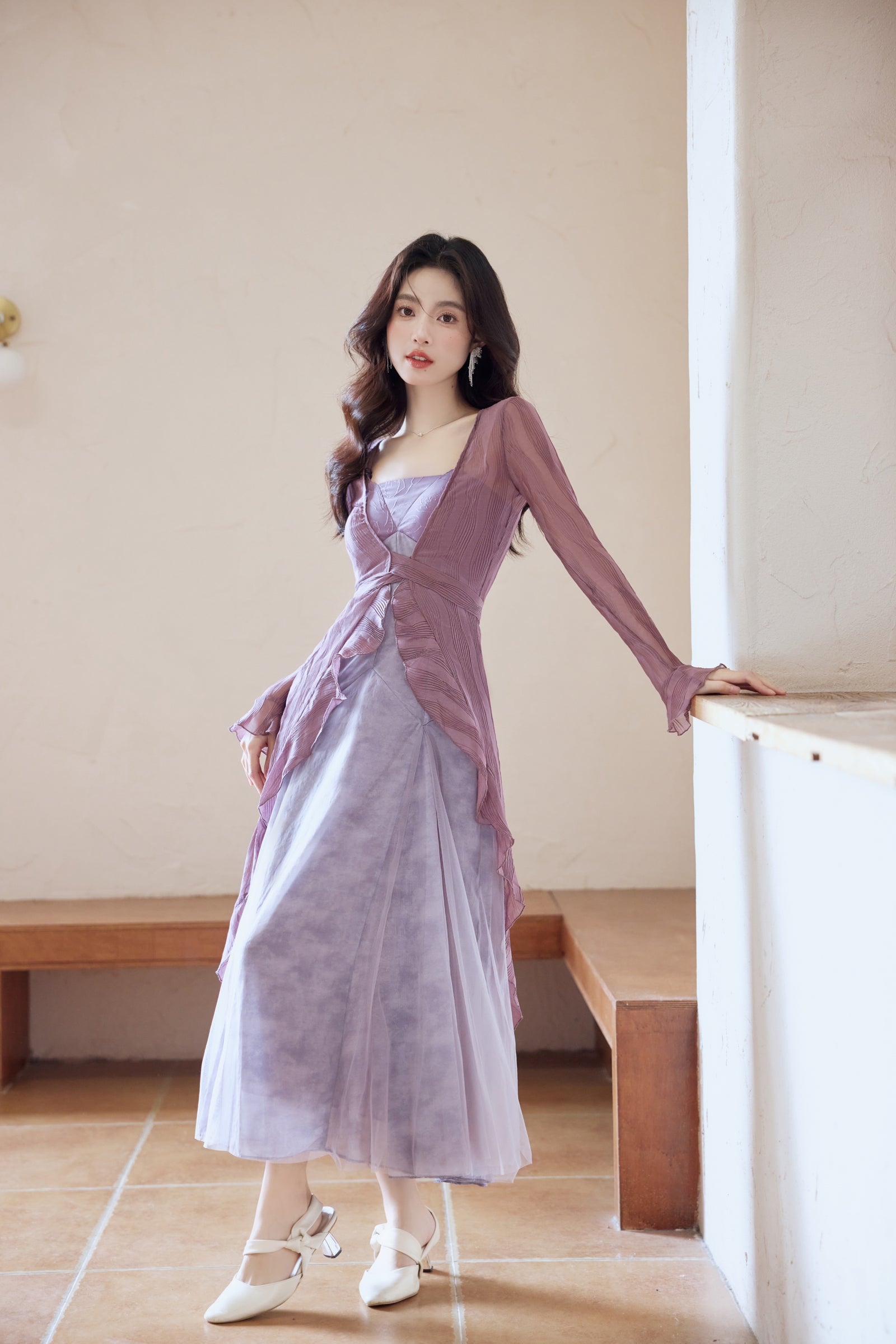 Lavender Tulle Spaghetti Strap Maxi Dress - Masion Chérie