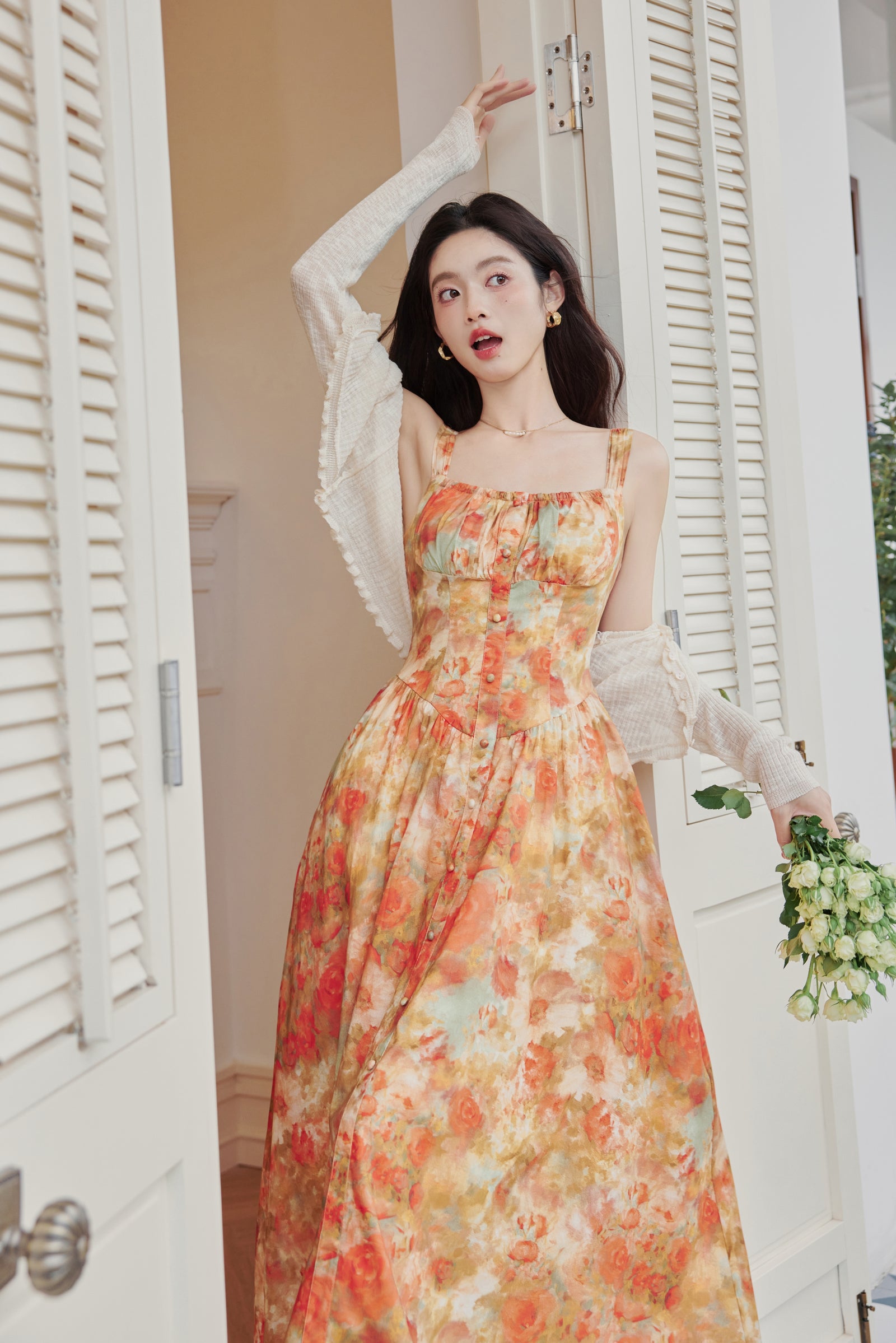 Sunset Floral Smocked Midi Dress - Masion Chérie 