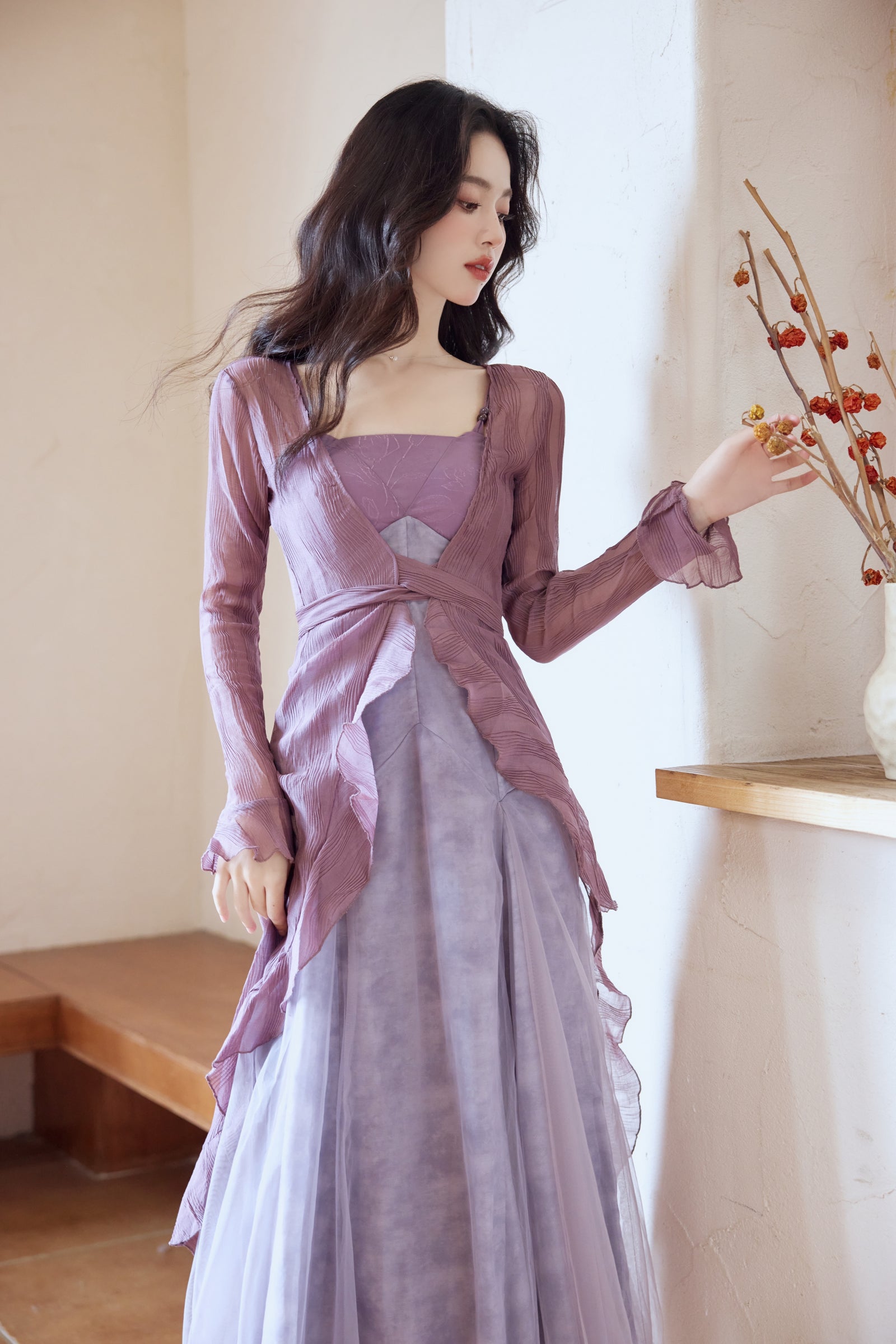 Lavender Tulle Spaghetti Strap Maxi Dress - Masion Chérie