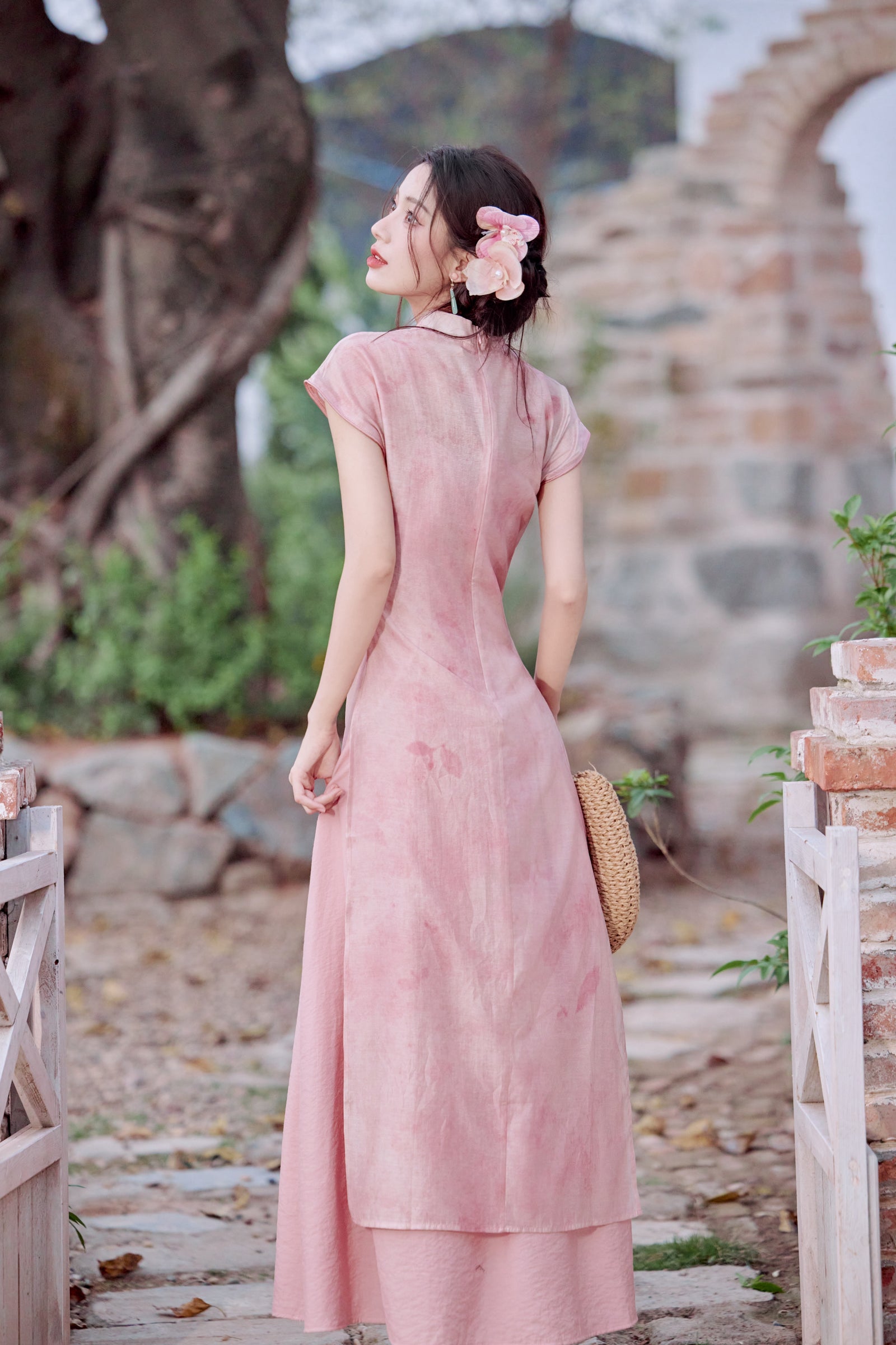 Vintage Pink Modified Cheongsam Dress Two-Piece Set - Masion Chérie