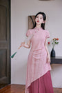 Peach Blossom Asymmetric Cheongsam Dress