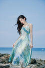 Ocean Blue Ruffled Strap Floral Maxi Dress - Masion Chérie