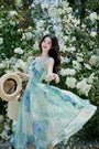 Ocean Blue Ruffled Strap Floral Maxi Dress - Masion Chérie