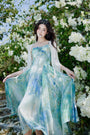 Ocean Blue Ruffled Strap Floral Maxi Dress - Masion Chérie