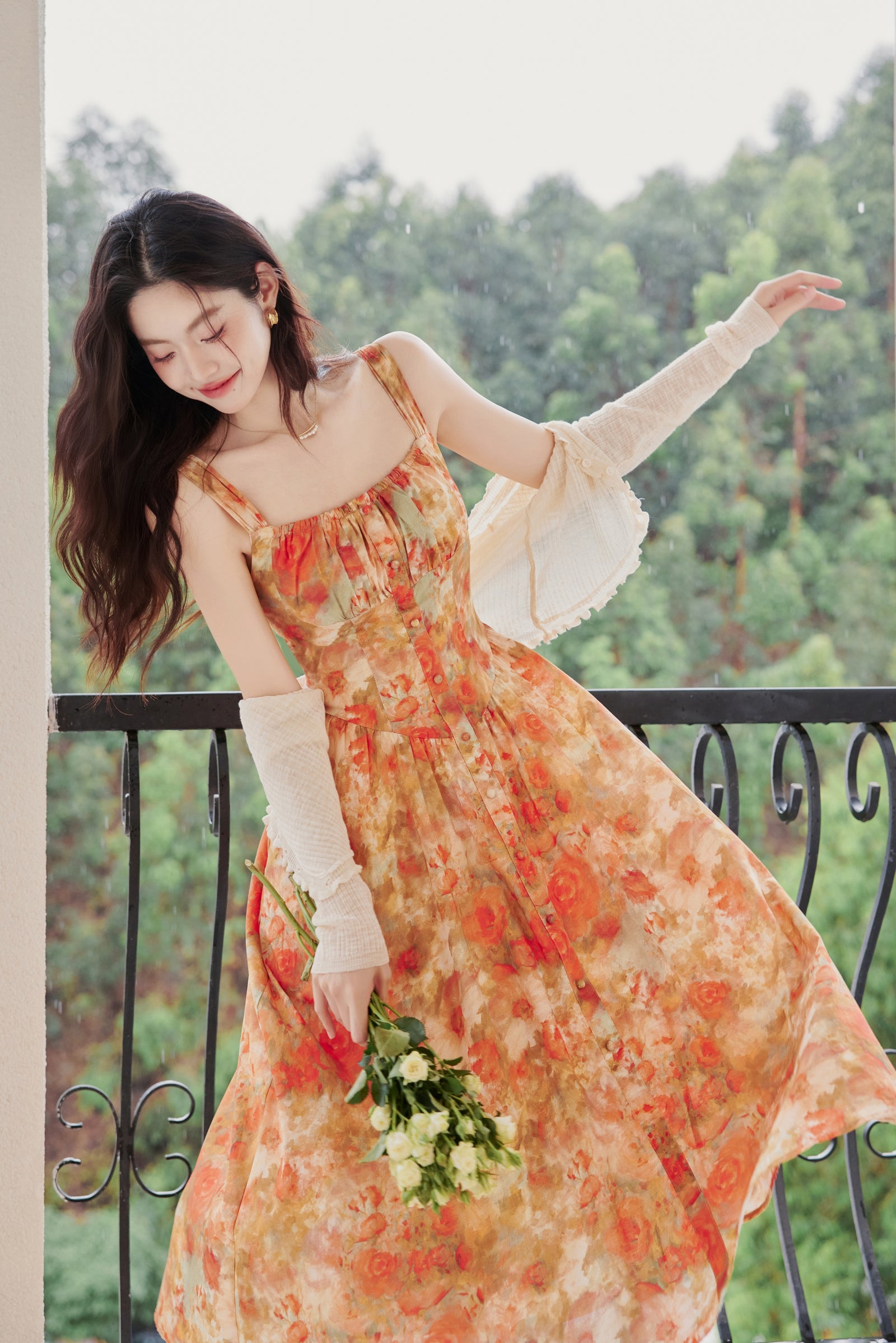 Sunset Floral Smocked Midi Dress - Masion Chérie 