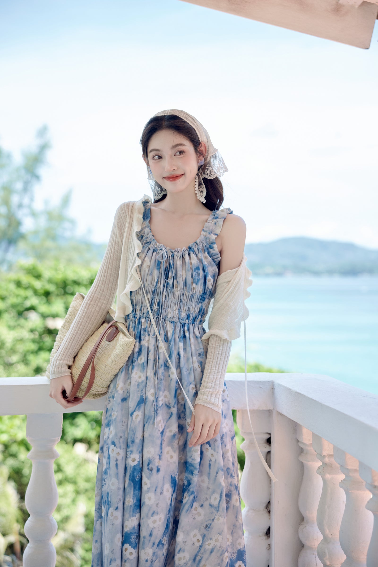 Blue Floral Smocked Maxi Dress - Masion Chérie