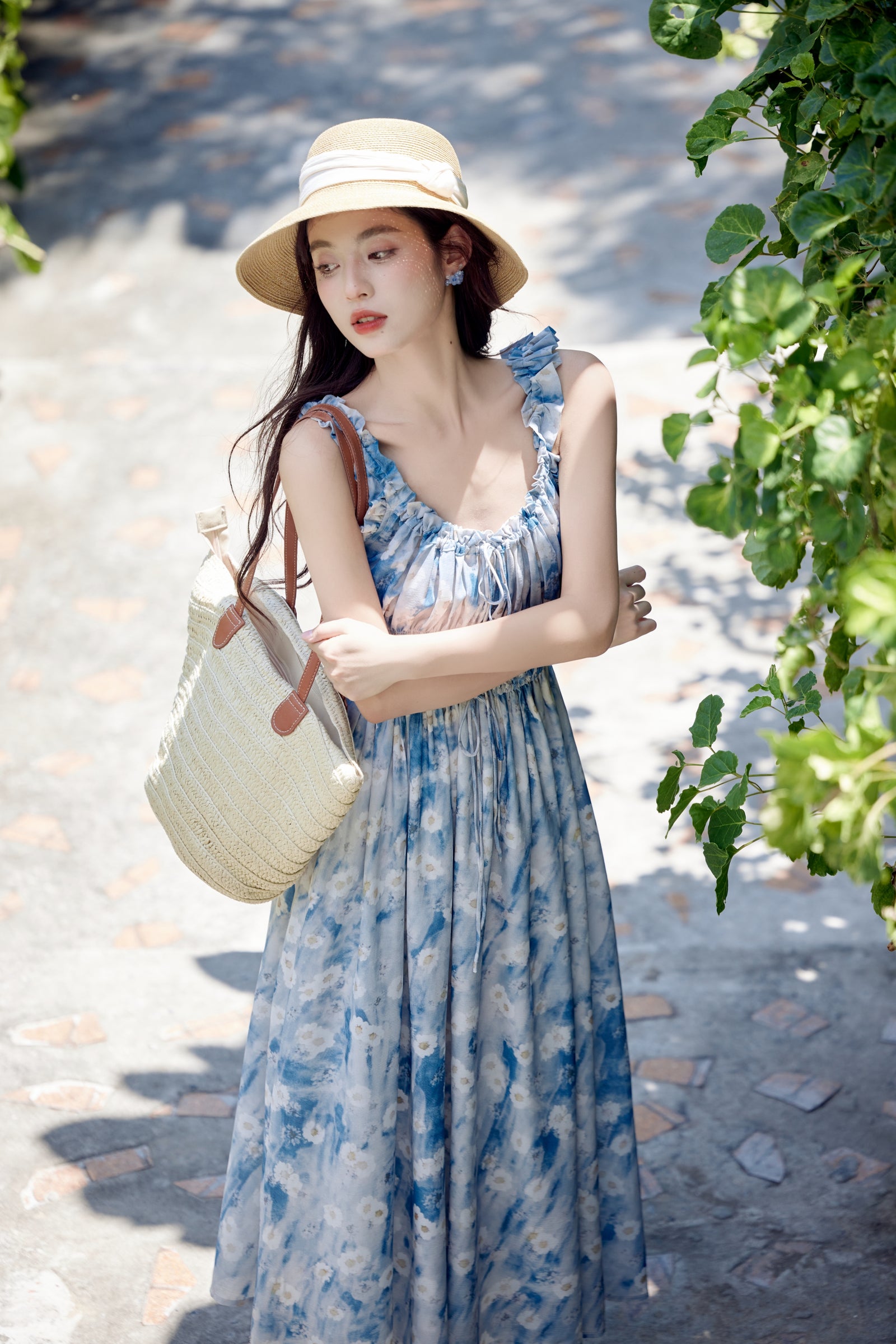 Blue Floral Smocked Maxi Dress - Masion Chérie