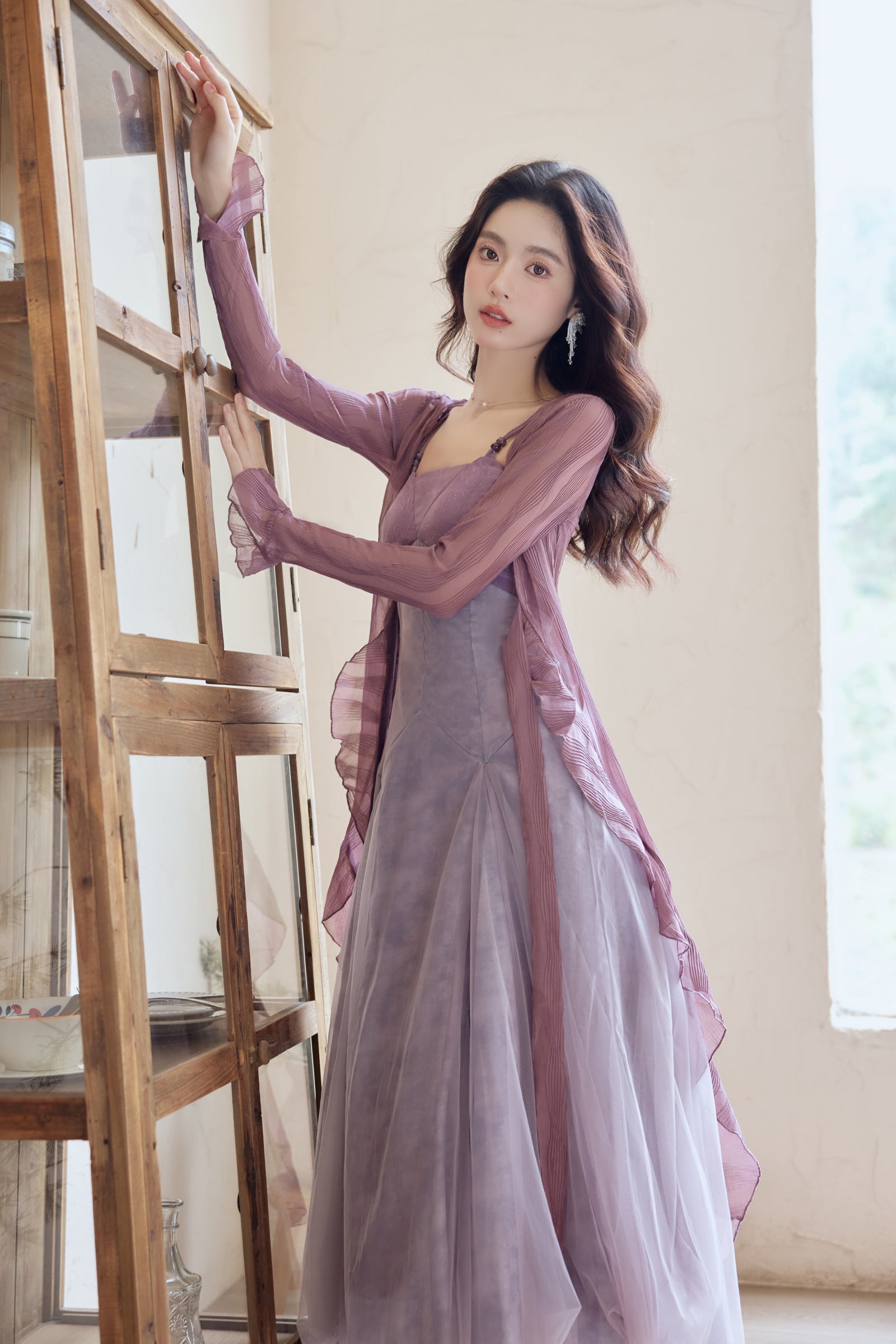 Lavender Tulle Spaghetti Strap Maxi Dress - Masion Chérie