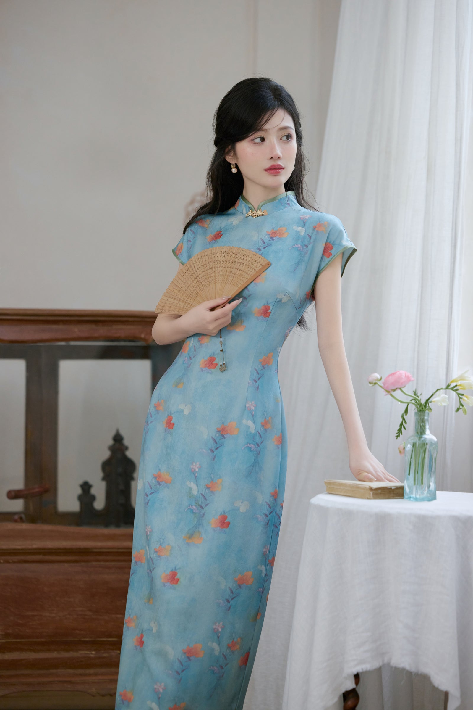 Vintage Print Modified Cheongsam Gradient Dress - Masion Chérie