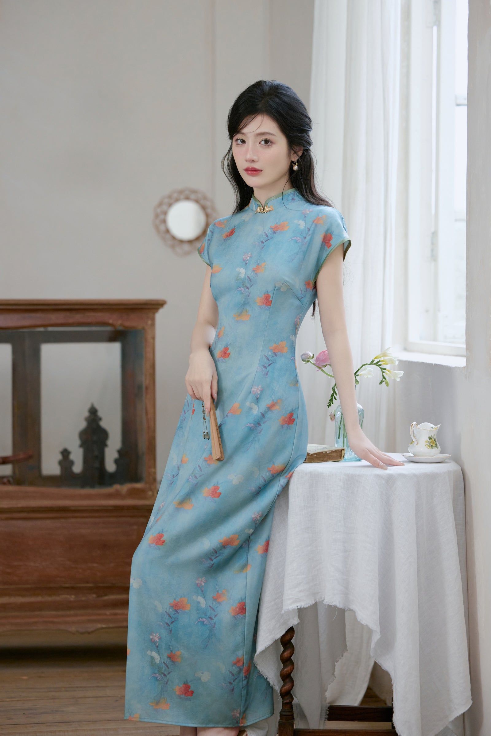 Vintage Print Modified Cheongsam Gradient Dress - Masion Chérie