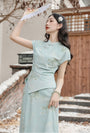 Elegant Mint Green Floral Print Cheongsam Set - Masion Chérie