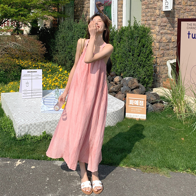 Blush Pink Summer Halter Maxi Dress - Masion Chérie