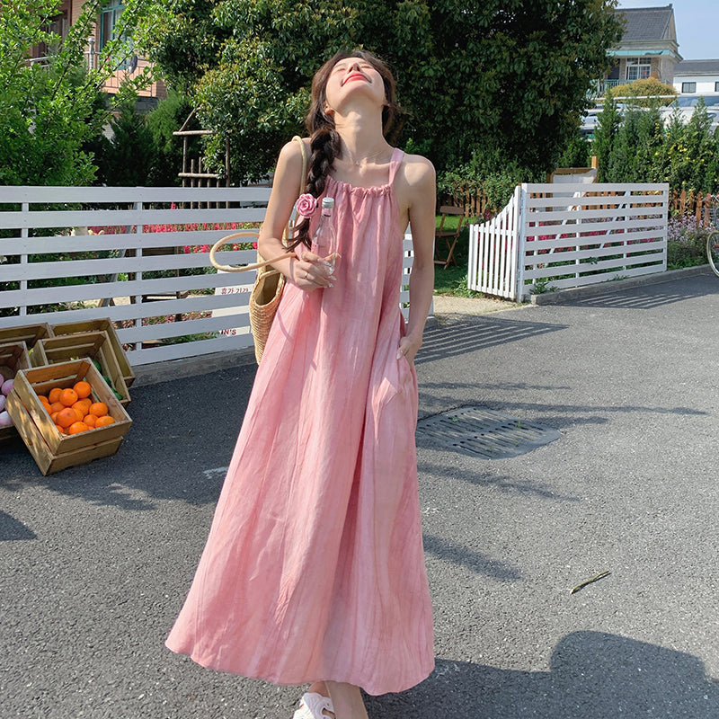 Blush Pink Summer Halter Maxi Dress - Masion Chérie