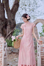 Vintage Pink Modified Cheongsam Dress Two-Piece Set - Masion Chérie