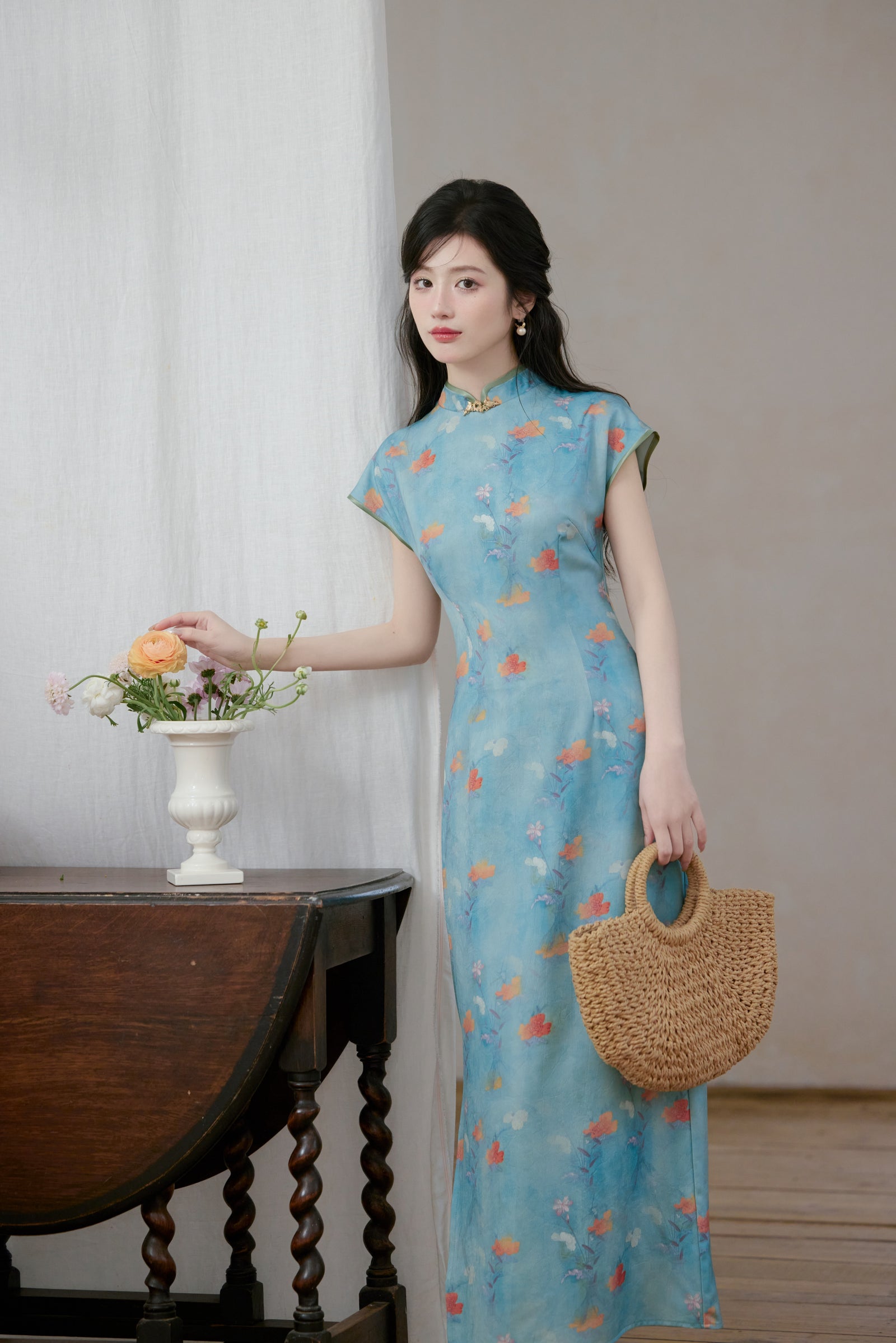 Vintage Print Modified Cheongsam Gradient Dress - Masion Chérie