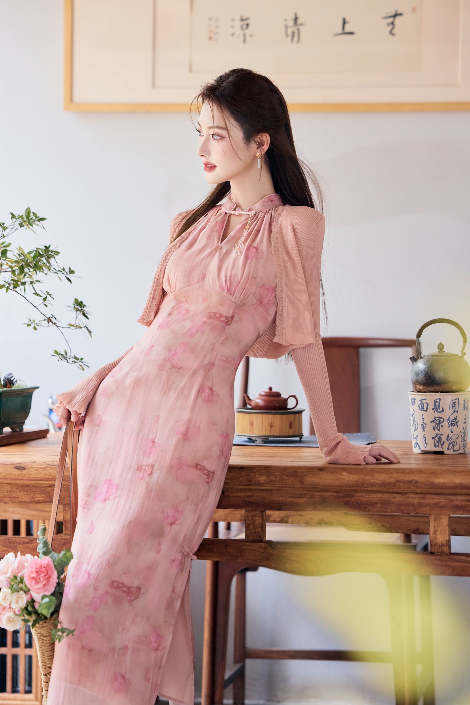 Blush Rose Halter Neck Cheongsam Dress