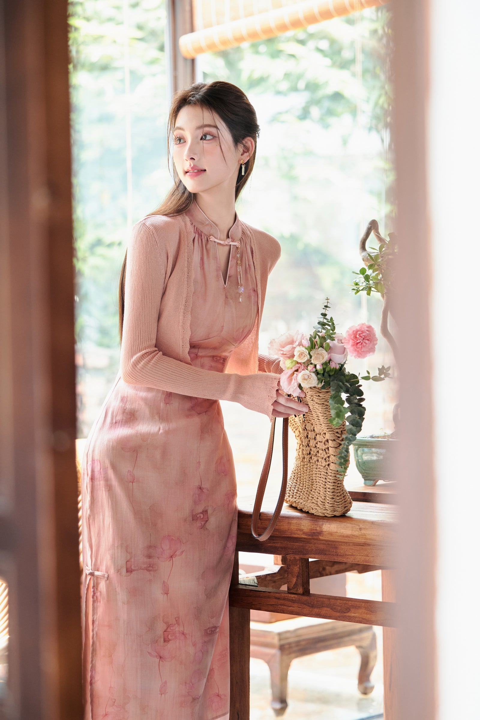 Blush Rose Halter Neck Cheongsam Dress