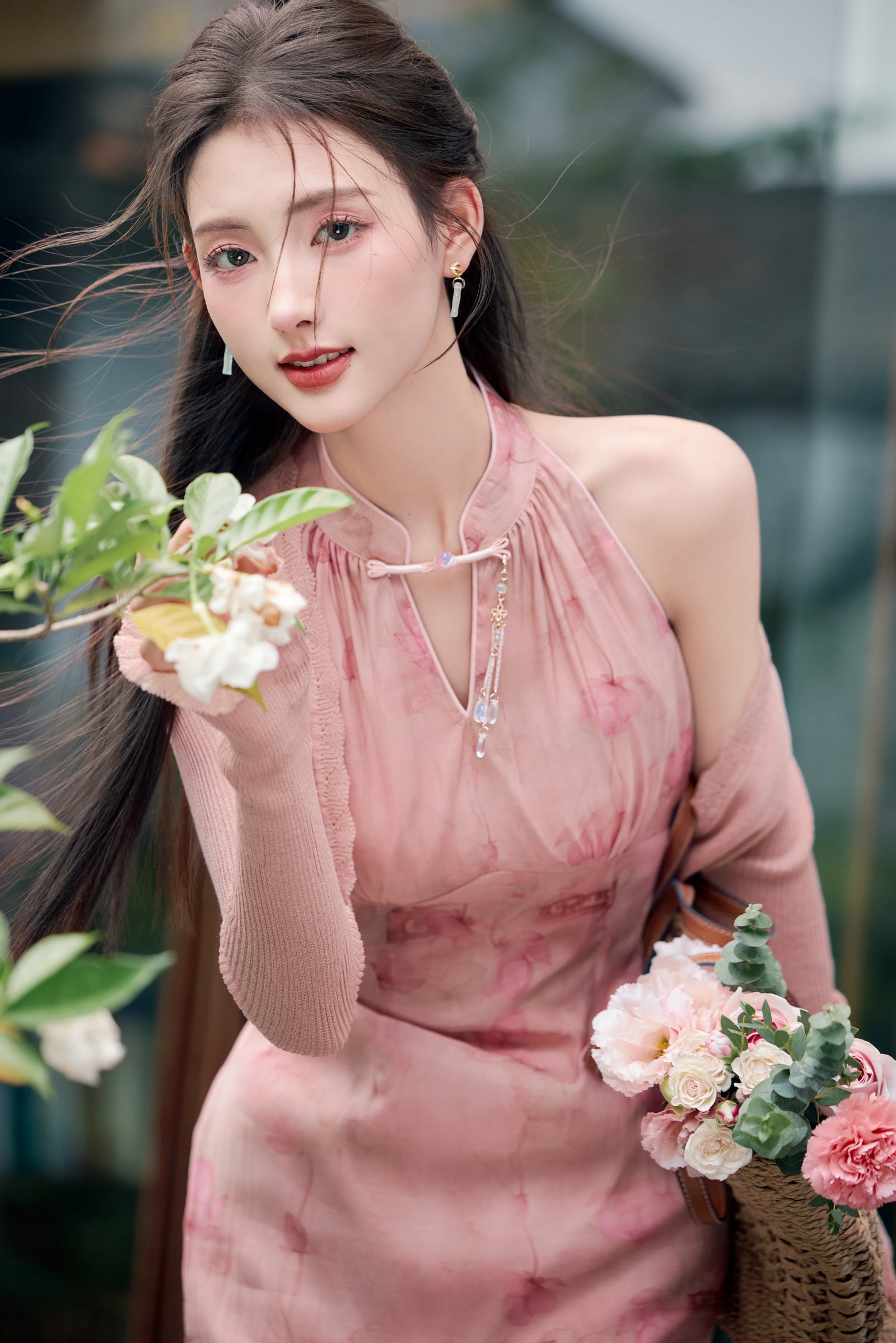 Blush Rose Halter Neck Cheongsam Dress