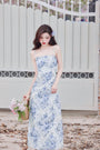 Angelic Blue Rose Watercolor Sleeveless Maxi Dress