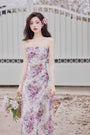 Vintage Pastel Floral Spaghetti Strap Midi Dress - Masion Chérie