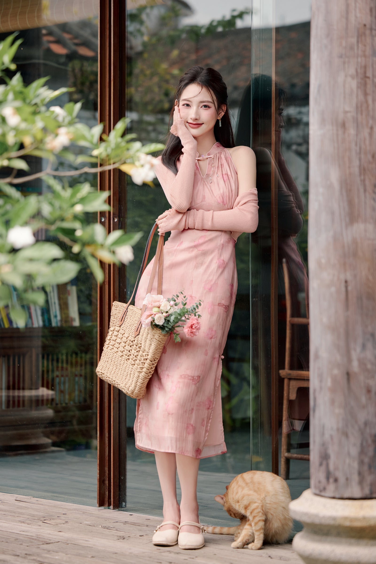 Blush Rose Halter Neck Cheongsam Dress