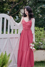 Romantic Raspberry Spaghetti Strap Ruffle Hem Maxi Dress - Masion Chérie