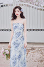 Angelic Blue Rose Watercolor Sleeveless Maxi Dress