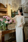 Ivory Embroidered Cheongsam Blouse and Dress Set - Masion Chérie 