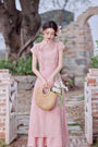 Vintage Pink Modified Cheongsam Dress Two-Piece Set - Masion Chérie