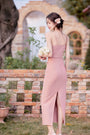 Elegant Rose Pink Floral Appliqué Spaghetti Strap Maxi Dress - Masion Chérie