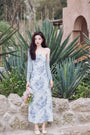 Angelic Blue Rose Watercolor Sleeveless Maxi Dress