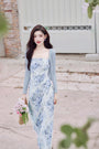 Angelic Blue Rose Watercolor Sleeveless Maxi Dress