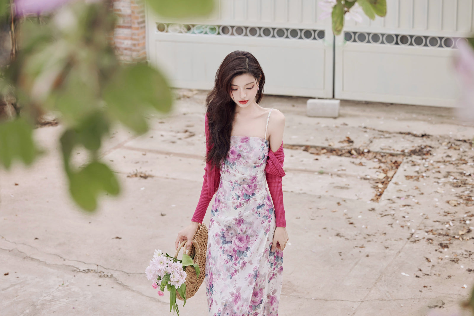 Vintage Pastel Floral Spaghetti Strap Midi Dress - Masion Chérie